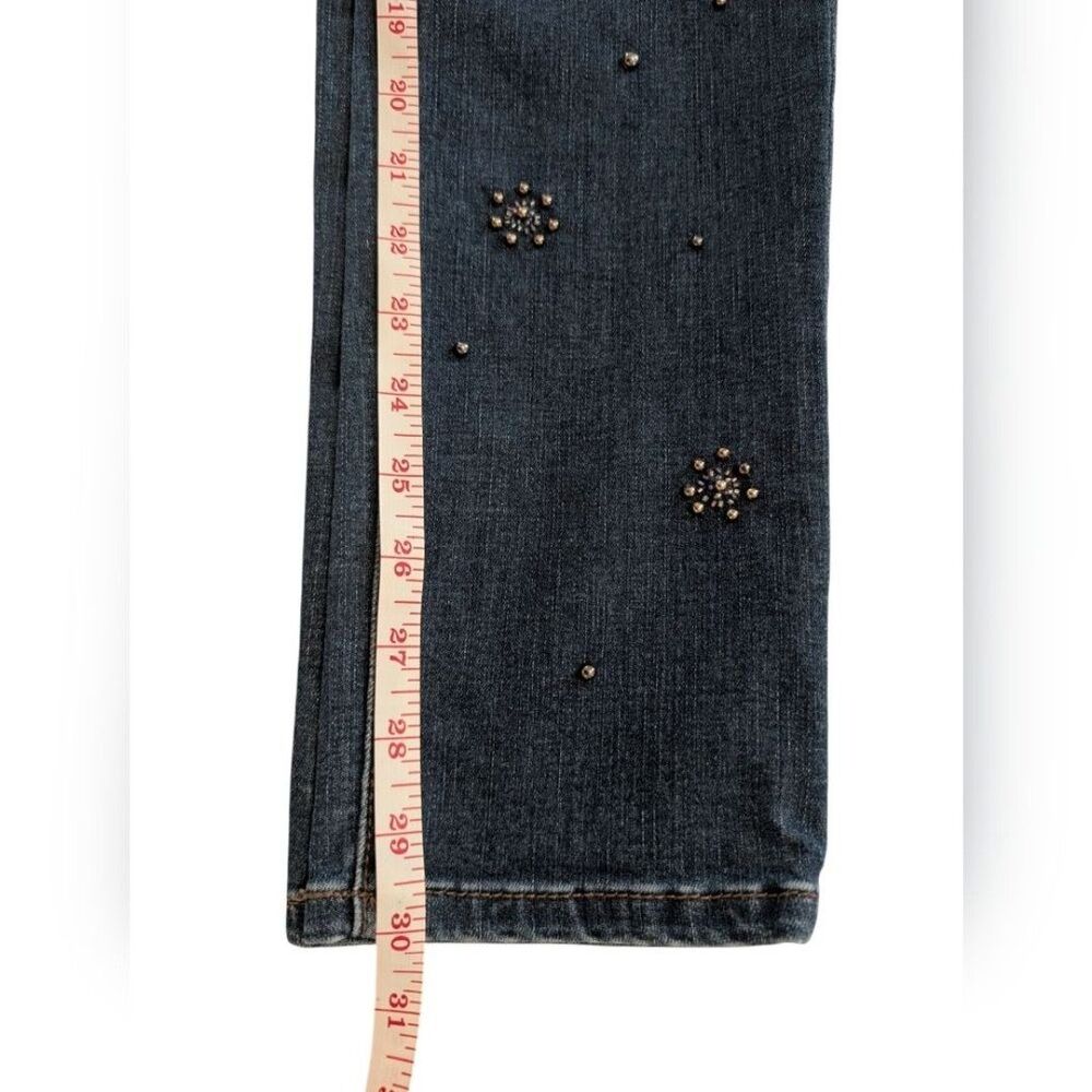 Chico's Dark Blue Denim Gray Beaded Y2K Midrise Ankle Jeans Women's Size 4R - Picture 11 of 12